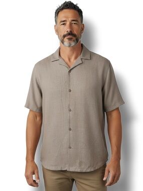 Malibu Beach Club Men's Short-Sleeve Button-Down Shirt Taupe Brown L